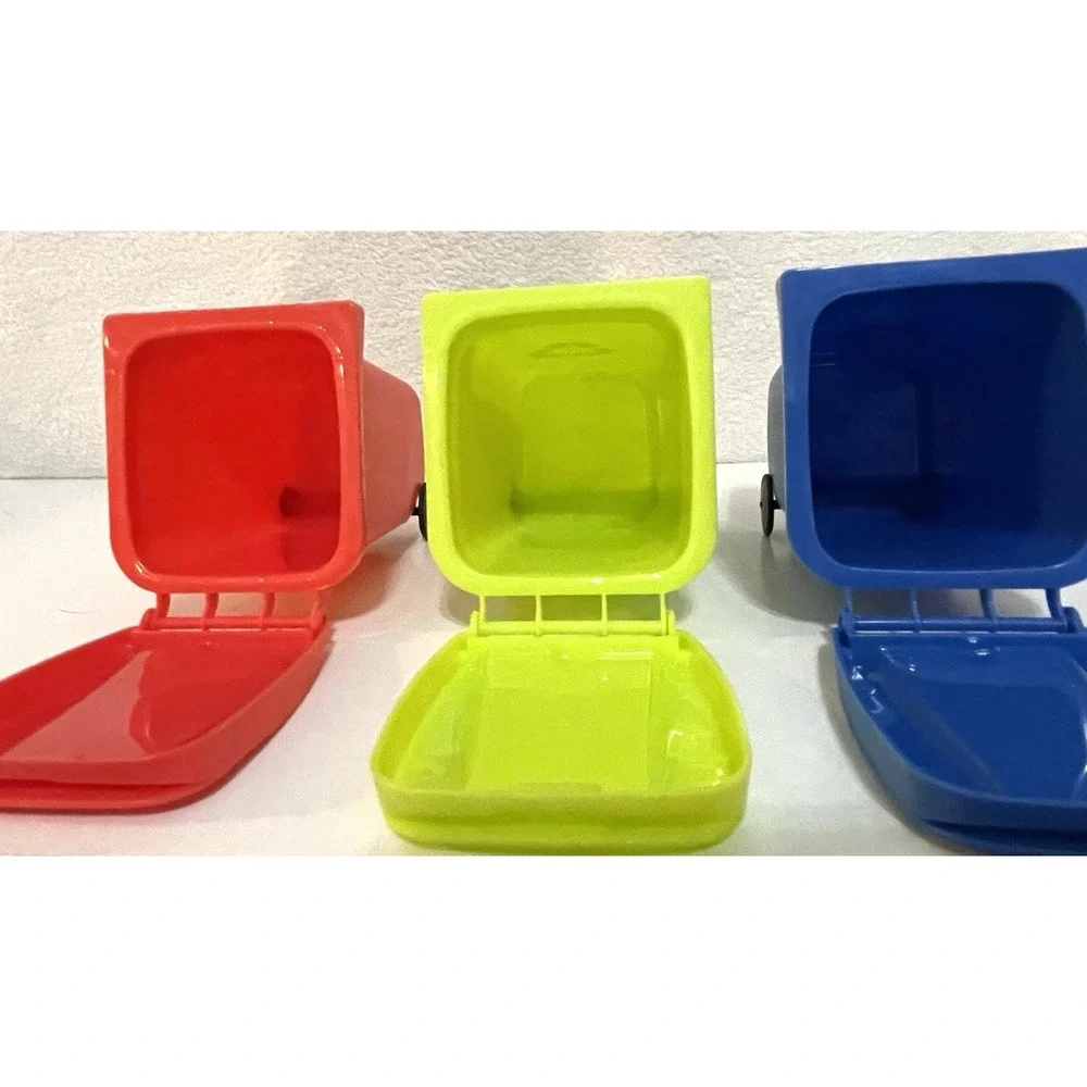 New (3) Desk Decor Pencil Holder Mini Blue Red & Green Recycling Garbage Cans